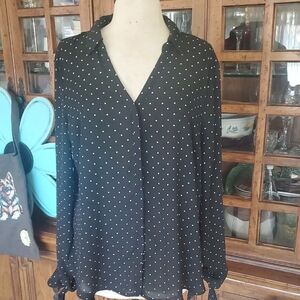 Worthington Black And White Polka Dot Relaxed Blouse